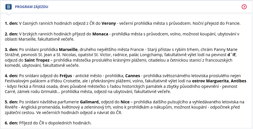 Francouzská riviéra s Čedokem - Program